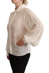 Dsquared² Off-White Seidenbluse Langarm Blusentop mit Kragen