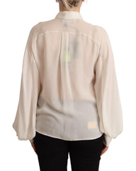 Dsquared² Off-White Seidenbluse Langarm Blusentop mit Kragen