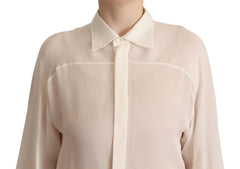 Dsquared² Off-White Seidenbluse Langarm Blusentop mit Kragen