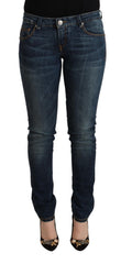 Eight Blue Washed Cotton Slim Fit Denim Low Waist Jeans