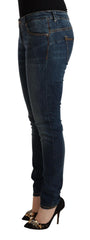 Eight Blue Washed Cotton Slim Fit Denim Low Waist Jeans