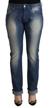 Acht Blue Washed Mid Waist Skinny Jeans met Gevouwen Zoom