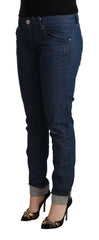 Acht blaue Low-Waist Skinny Jeans aus Baumwolle mit umgeschlagenem Saum