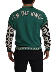 Dolce & Gabbana Schwarzer Grüner Baumwoll-KING-Stern-Rundhals-Pullover