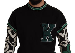 Dolce & Gabbana Schwarzer Grüner Baumwoll-KING-Stern-Rundhals-Pullover