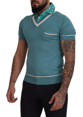 Dolce & Gabbana Blaues Seiden-Polo-Top Herren V-Ausschnitt T-Shirt