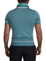 Dolce & Gabbana Blaues Seiden-Polo-Top Herren V-Ausschnitt T-Shirt