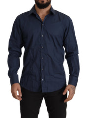 Dolce & Gabbana Blaues Baumwoll-MARTINI-Hemd mit schmaler Passform