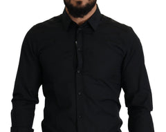 Dolce & Gabbana Schwarzes Baumwoll GOLD Slim Fit Hemd