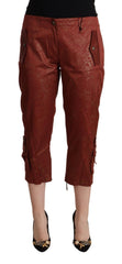 Just Cavalli Braune Lurex Mid Waist Caprihose aus Baumwolle