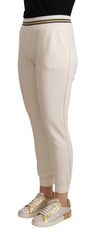 Patrizia Pepe Weiße Polyester Mid Waist Joggerhose