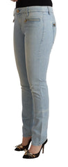 MILA SCHÖN Hellblaue Baumwoll-Denimjeans mit mittlerer Bundhöhe und schmaler Passform