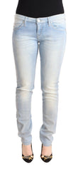 Acht Hellblau Gewaschene Baumwoll-Low-Waist Skinny Jeans