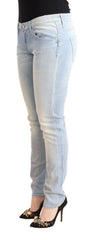 Acht Hellblau Gewaschene Baumwoll-Low-Waist Skinny Jeans