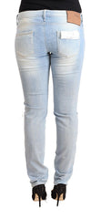 Acht Hellblau Gewaschene Baumwoll-Low-Waist Skinny Jeans
