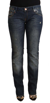 Acht Blue Wassen Katoenen Lage Taille Skinny Denim Jeans