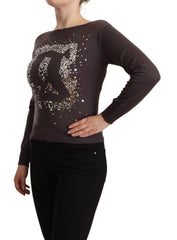 John Galliano Brauner Wollpullover mit Pailletten und langen Ärmeln