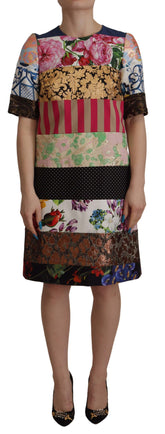 Dolce & Gabbana Multicolor Patchwork Bloemen Schede Jaquard Mini Jurk