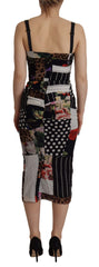 Dolce & Gabbana Mehrfarbiges Patchwork Midi-Kleid aus Seide mit Blumen- und Leopardenmuster