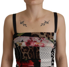 Dolce & Gabbana Mehrfarbiges Patchwork Midi-Kleid aus Seide mit Blumen- und Leopardenmuster