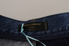 Dolce & Gabbana Blue Jeans Jacquard Majolika Hose mit hohem Bund