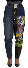 Dolce & Gabbana Blue Jeans Jacquard Majolika Hose mit hohem Bund