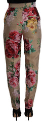Dolce & Gabbana Beige Floral Dress Formal High Waist Pants