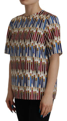 Dolce & Gabbana Weiße Baumwoll-T-Shirt-Bluse mit Bleistiftdruck