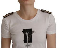 Dolce & Gabbana Weiß Schwarz Rosen Rundhals Baumwoll-T-Shirt