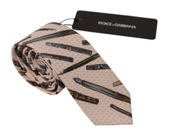 Dolce & Gabbana Rosa Stifte Tupfen Print 100% Seide Verstellbares Halstuch