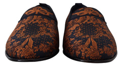Dolce & Gabbana Blaue Rostfarbene Florale Slipper Loafers Schuhe