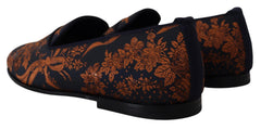 Dolce & Gabbana Blaue Rostfarbene Florale Slipper Loafers Schuhe