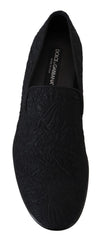 Dolce & Gabbana Schwarze Slipper Loafers Schuhe mit Blumenmuster-Jacquard