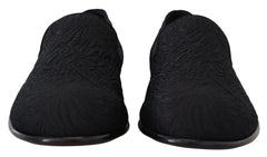 Dolce & Gabbana Schwarze Slipper Loafers Schuhe mit Blumenmuster-Jacquard