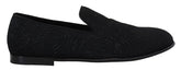Dolce & Gabbana Schwarze Slipper Loafers Schuhe mit Blumenmuster-Jacquard