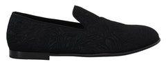 Dolce & Gabbana Schwarze Slipper Loafers Schuhe mit Blumenmuster-Jacquard