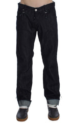 Acht blaue Regular Straight Fit Jeans aus Baumwolle
