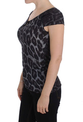 Cavalli Grau Leopard Modal T-Shirt Blusen-Top