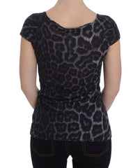 Cavalli Grau Leopard Modal T-Shirt Blusen-Top