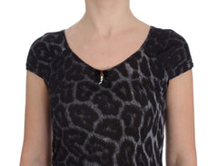 Cavalli Grau Leopard Modal T-Shirt Blusen-Top