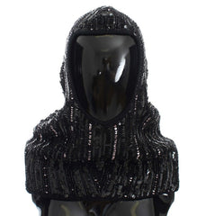 Dolce & Gabbana Schwarze gestrickte Pailletten-Kapuzenmützen-Schal-Mütze