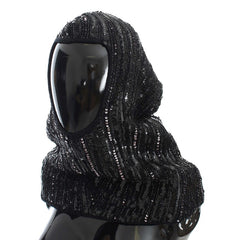 Dolce & Gabbana Schwarze gestrickte Pailletten-Kapuzenmützen-Schal-Mütze
