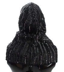 Dolce & Gabbana Schwarze gestrickte Pailletten-Kapuzenmützen-Schal-Mütze
