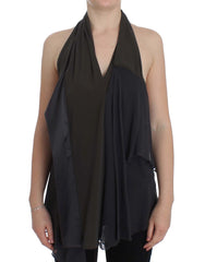 CORA GROPPO Grau-Blau Stretch-Bluse Oberteil