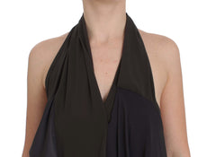 CORA GROPPO Grau-Blau Stretch-Bluse Oberteil