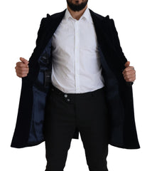 Dolce & Gabbana Schwarze Baumwollstrickjacke Langer Mantel Herrenjacke