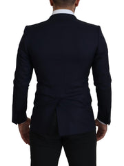 Dolce & Gabbana Blue Wool Single Breasted Coat Blazer