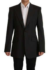 Dolce & Gabbana Schwarzer Blazer aus Wolle mit einfacher Knopfleiste v