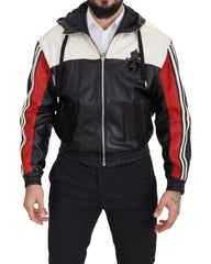 Dolce & Gabbana Schwarze Lederjacke mit Kapuze, Blouson-Schnitt
