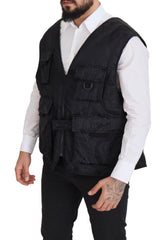 Dolce & Gabbana Schwarze ärmellose Nylonjacke mit durchgehendem Reißverschluss